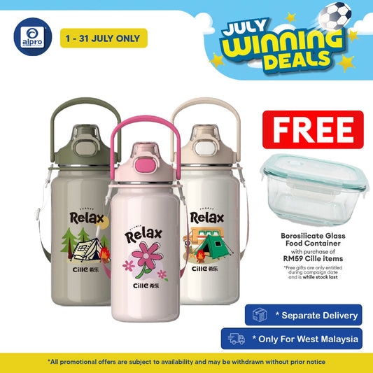 Cille Ceramic Heatlock Tumbler Flask Water Bottle 1.3L (XB-24155-1.3) | Designed with Anti-Spill Safety Lock Lid Cille