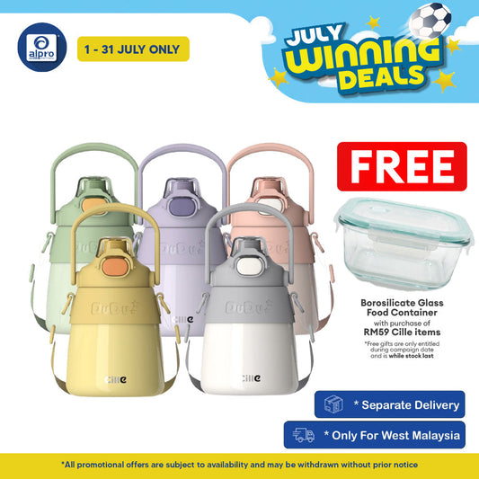 Cille 316 Stainless Steel Fat Dudu Vacuum Thermo Water Bottle 900mL (XB-22140) | with Adjustable Strap and Straw Cille