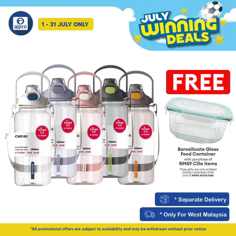 Cille Water Bottle Tritan BPA-Free Plastic Water Bottle with Straw 2L (XL-2346) | With Convenient Carrying Strap Cille