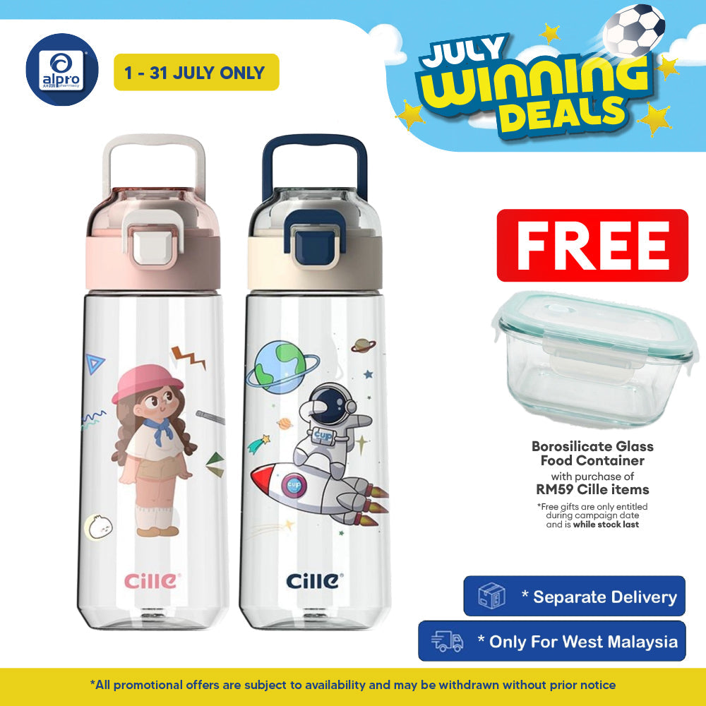 Cille Kids Design Cute with 480mL (XL-2308) | Leakproof & Tritan BPA-Free Water Bottle Available Colours • XL-2308-Pink Cille