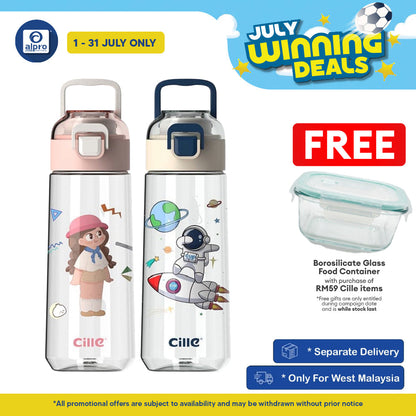 Cille Kids Design Cute with 480mL (XL-2308) | Leakproof & Tritan BPA-Free Water Bottle Available Colours • XL-2308-Pink Cille