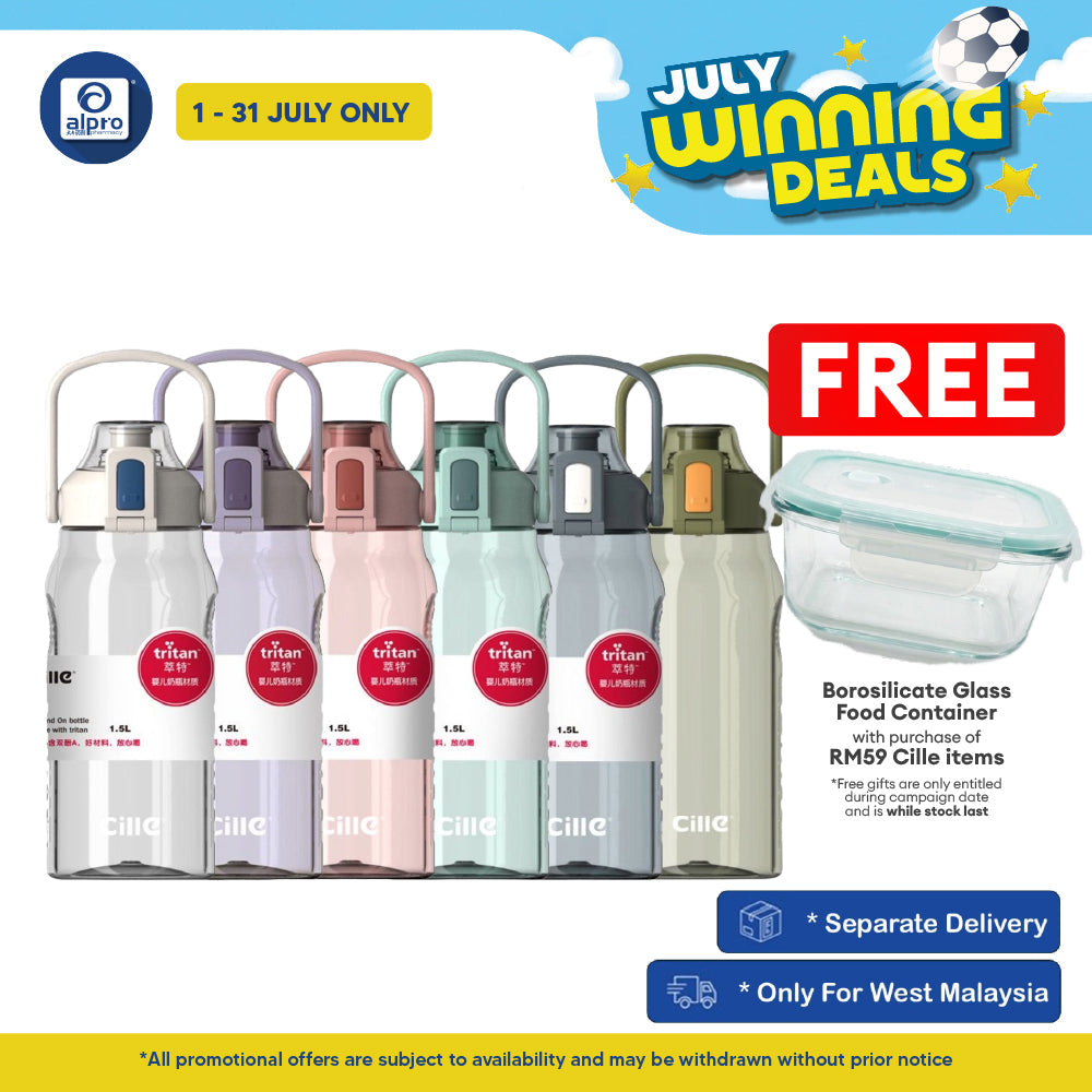 Cille Water Bottle Tritan BPA-Free Plastic with Handle 1.5L (XL-2219) | Heat-Resistant & Odour Free Cille