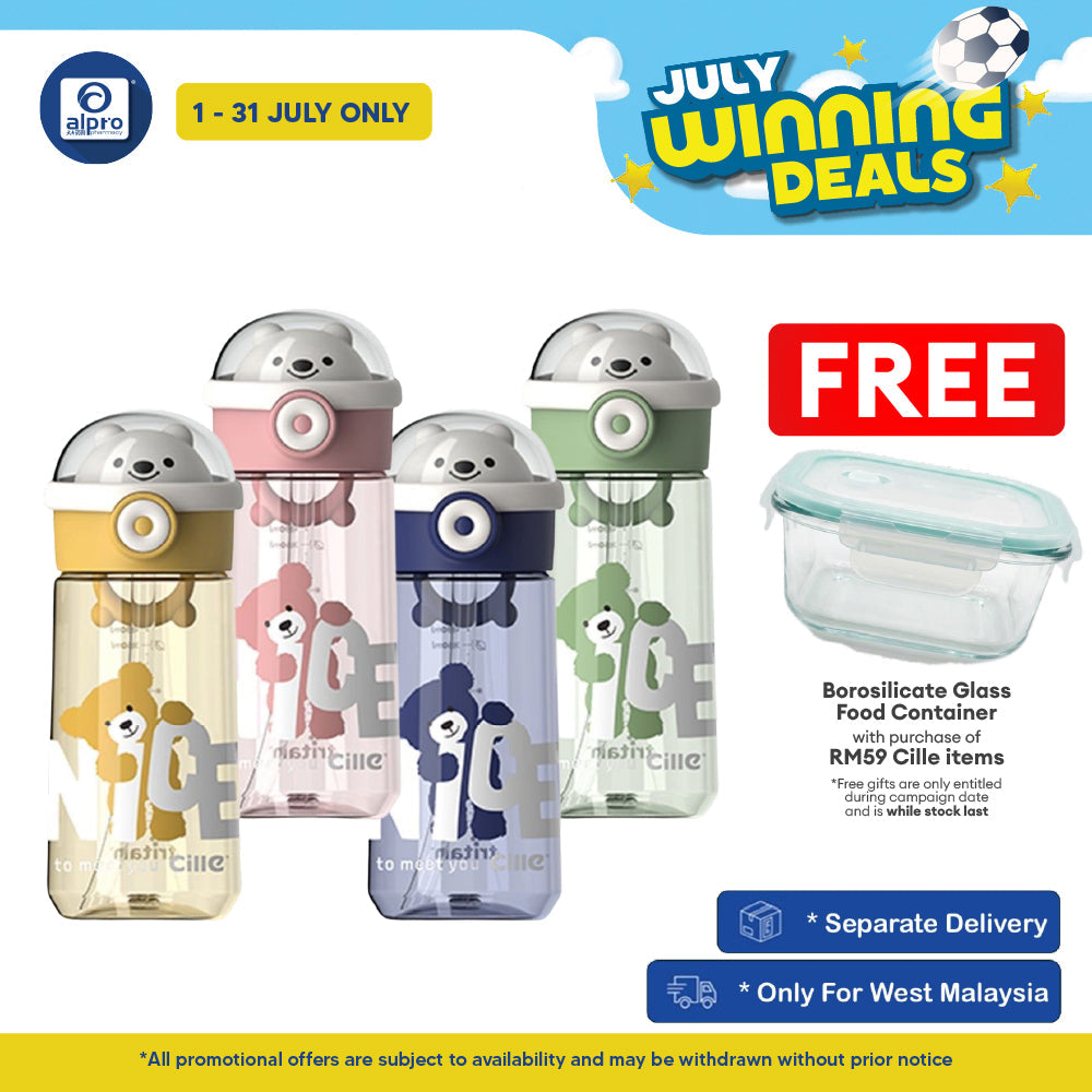 Cille Tritan Baby Child Water Bottle BPA Free with Handle & Straw 480ML (XL-2310) | BPA-free & Odour Free Cille