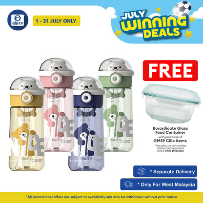Cille Tritan Baby Child Water Bottle BPA Free with Handle & Straw 480ML (XL-2310) | BPA-free & Odour Free Cille