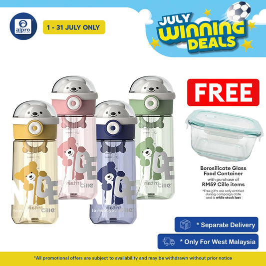 Cille Tritan Baby Child Water Bottle BPA Free with Handle & Straw 480ML (XL-2310) | BPA-free & Odour Free Cille