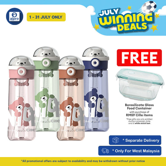 Cille Tritan Baby Child Water Bottle BPA Free with Handle & Straw 480ML (XL-2311) | BPA-free & Odour Free Cille
