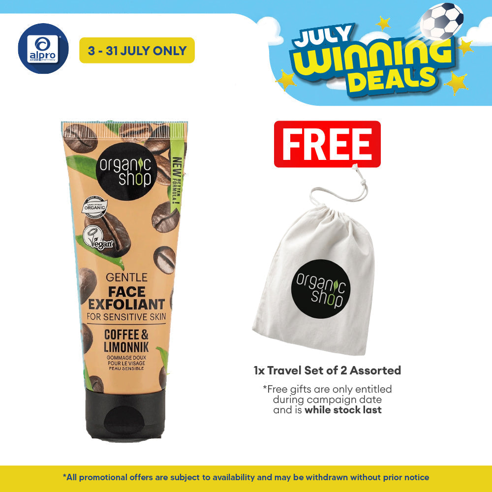 Organic Shop Gentle Face Exfoliant for Sensitive Skin Coffee & Limonnik 75mL | Renew Skin Smoother & Vibrant Organic Shop