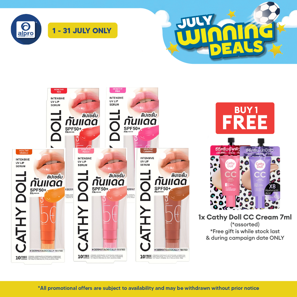 Cathy Doll Intensive UV Lip Serum SPF50+ PA++++ Healthy (Orange/ Pink/ Red/ Peach/ Caramel) 10mL Cathy Doll