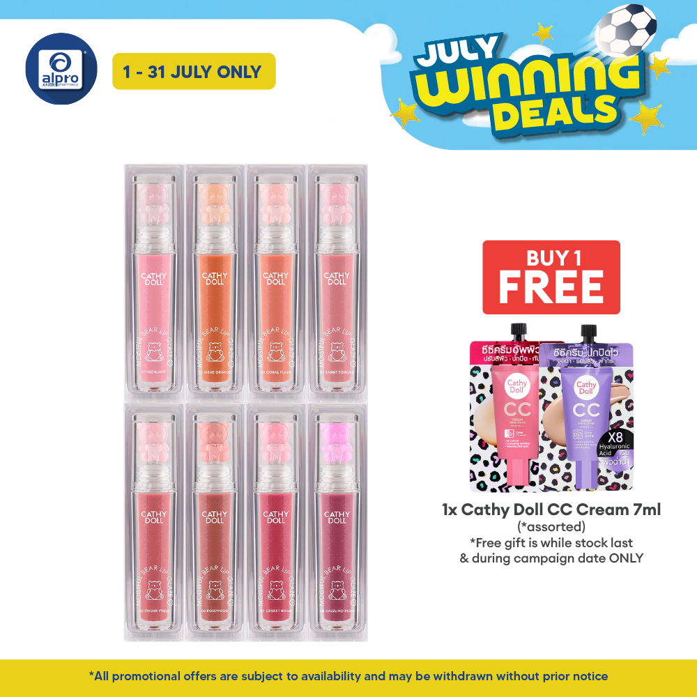 Cathy Doll Moistful Bear Lip Glaze 2.2g (Assorted Colours) | Lightweight & Non-Sticky Formula Cathy Doll