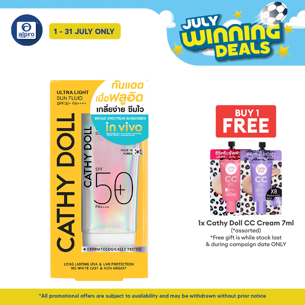 Cathy Doll Ultra Light Sun Fluid SPF50 PA++++ 40mL | No White Case & Long Lasting Cathy Doll