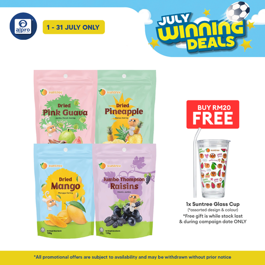 Suntree Dried Fruits (Mango/ Pink Guava/ Thompson Raisins/ Pineapple) 100g | Perfect Treat on Any Occasion Suntree
