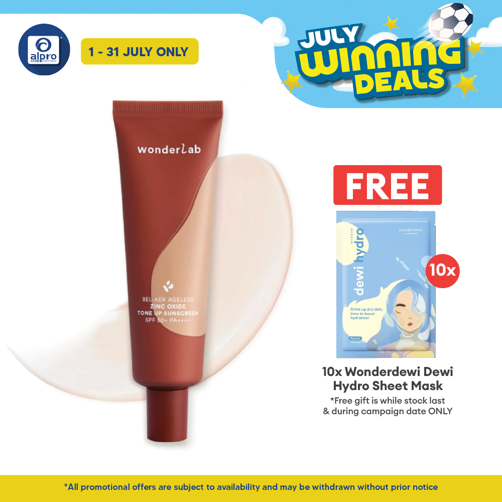 WonderLab BEL-AEK Ageless Zinc Oxide Tone Up Sunscreen 50mL | Brighten Dullness & Enhance Skin WONDERLAB