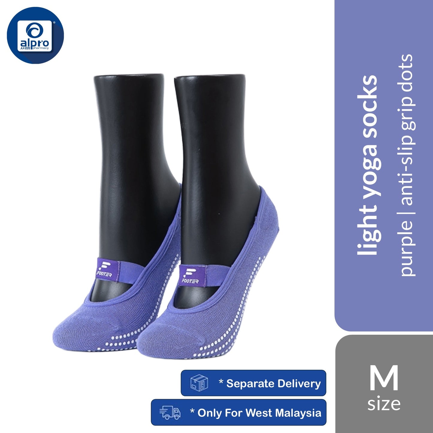 FOOTER Y90 (Purple/ Green) Anti-Bacterial Light Yoga Socks | Anti-Slip Grip Dots & Instep Band FOOTER