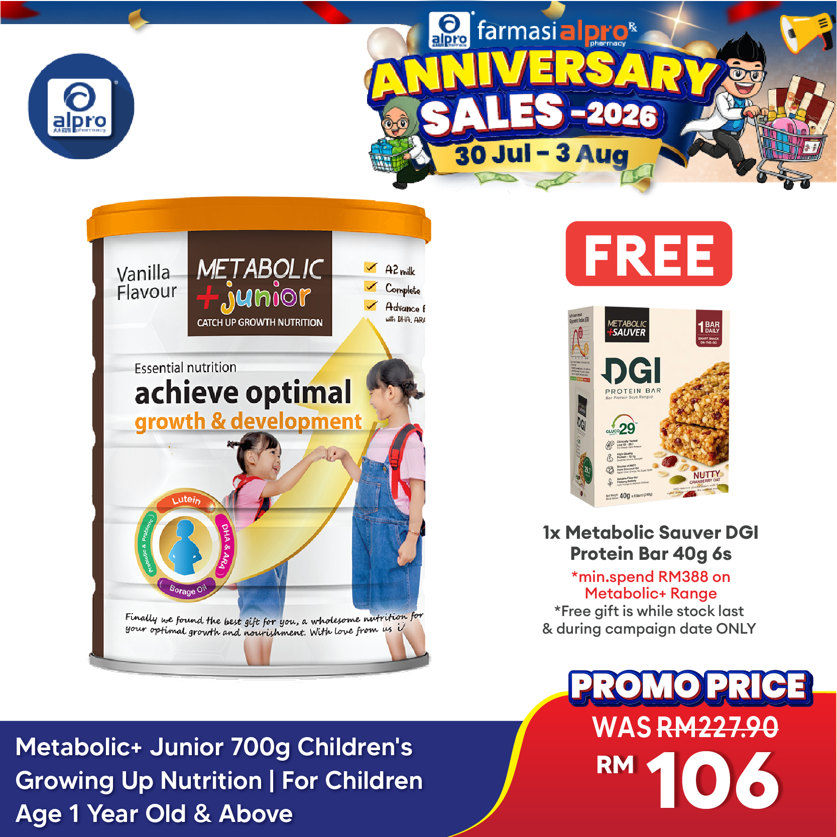 Metabolic+ Junior 700g Children's Growing Up Nutrition | For Children Age 1 Year Old & Above (NEW) Metabolic