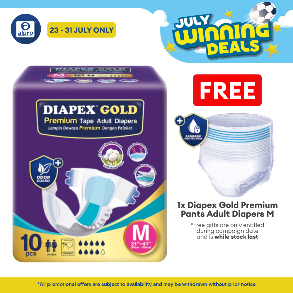 Diapex Gold Premium Tape Adult Diapers M 10s | Cotton-like softness Diapex