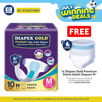 Diapex Gold Premium Tape Adult Diapers M 10s | Cotton-like softness Diapex