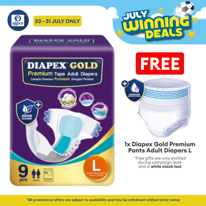 Diapex Gold Premium Tape Adult Diapers L 9s | Cotton-like softness Diapex
