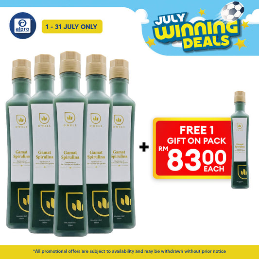 D'Well Gamat Spirulina 500mL ×5 Bottles (+1 FOC) | Boosts Overall Heath & Well Being D Well