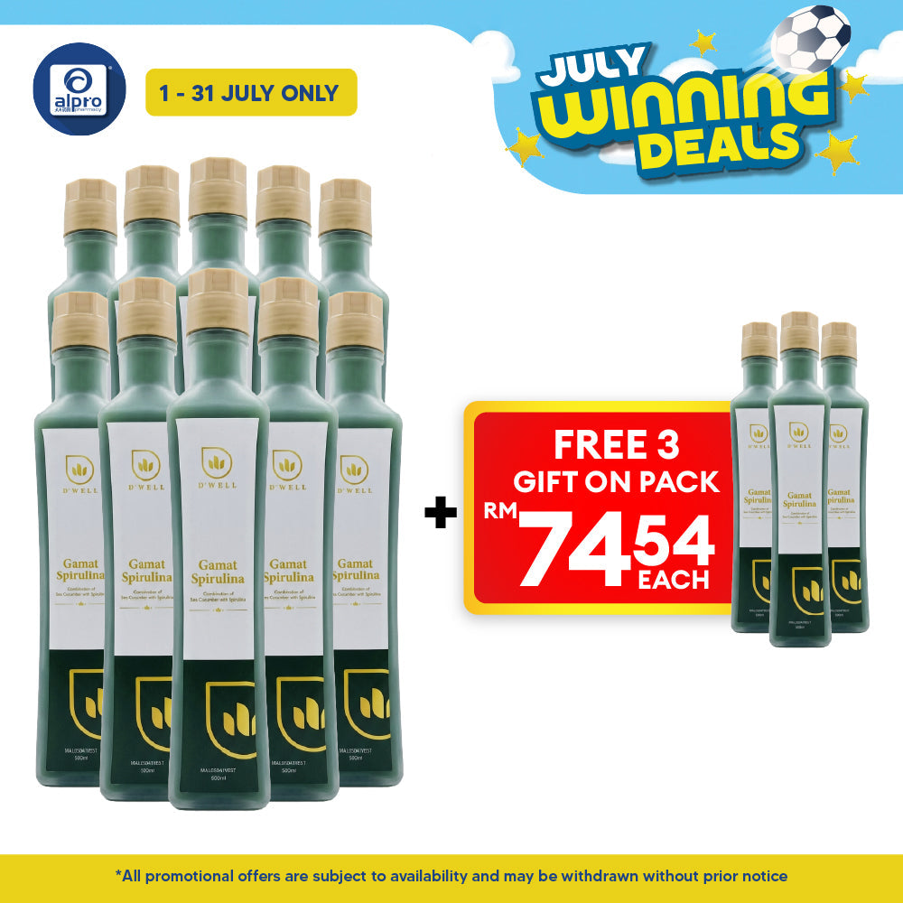 D'Well Gamat Spirulina 500mL ×10 Bottles (+3 FOC) | Boosts Overall Heath & Well Being D Well