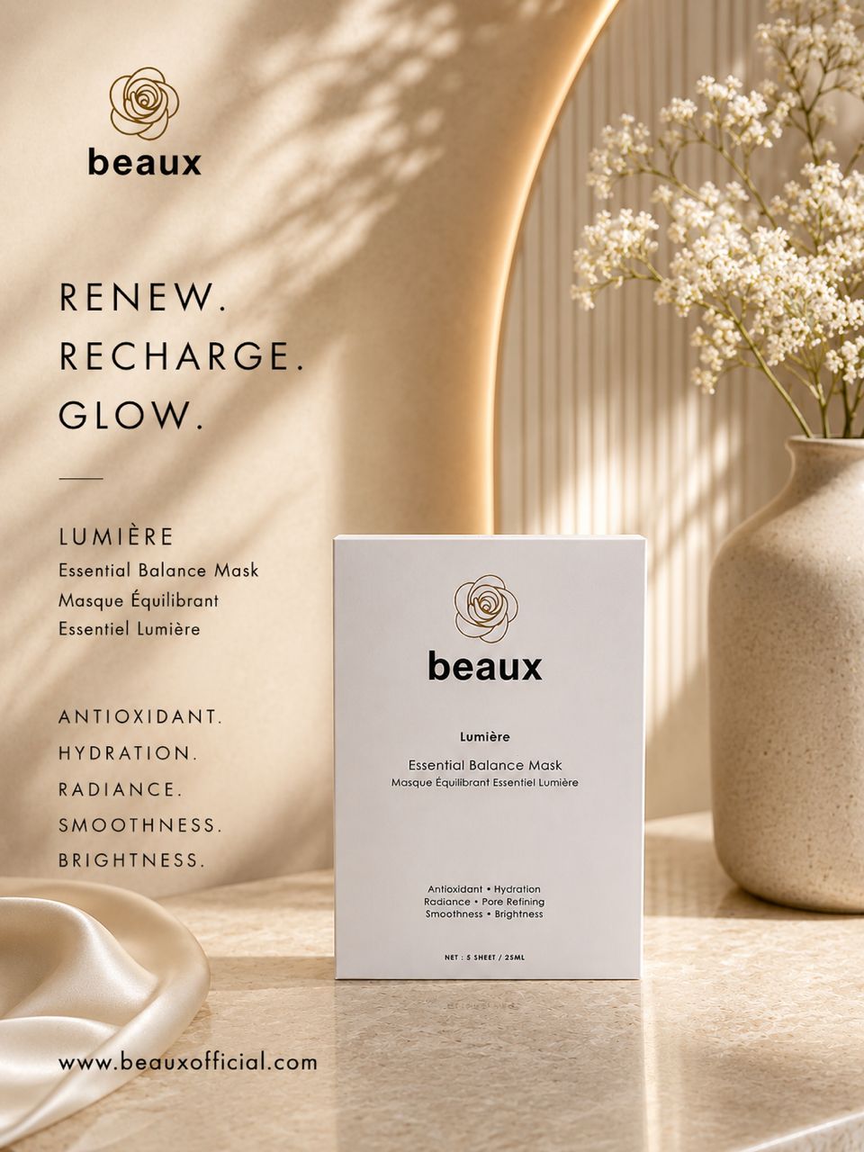beaux Active Aqua Revitalizing Mask 26ML x 5S | Reduce Dullness Beaux