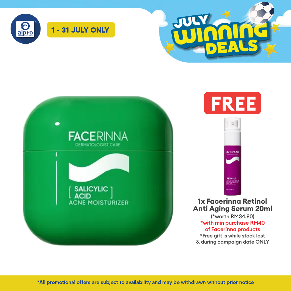 Facerinna Salicylic Acid Acne Moisturizer 30g | Helps To Treat & Prevent Breakouts Facerinna