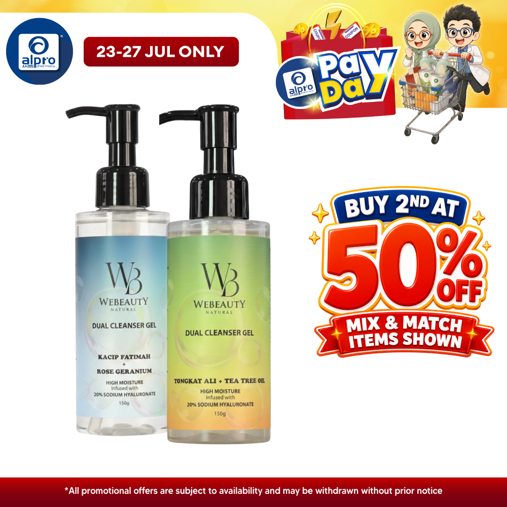 WeBeauty Dual Cleanser Gel (Kacip Fatimah + Rose Geranium / Tongkat Ali + Tea Tree) 150g | Gentle Moisturising Cleanser WeHealth