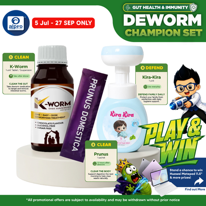 (Deworm Champion Set) K-Worm Suspension, Paw-Shaped Foam Wash and Prunus Domestica K-Worm