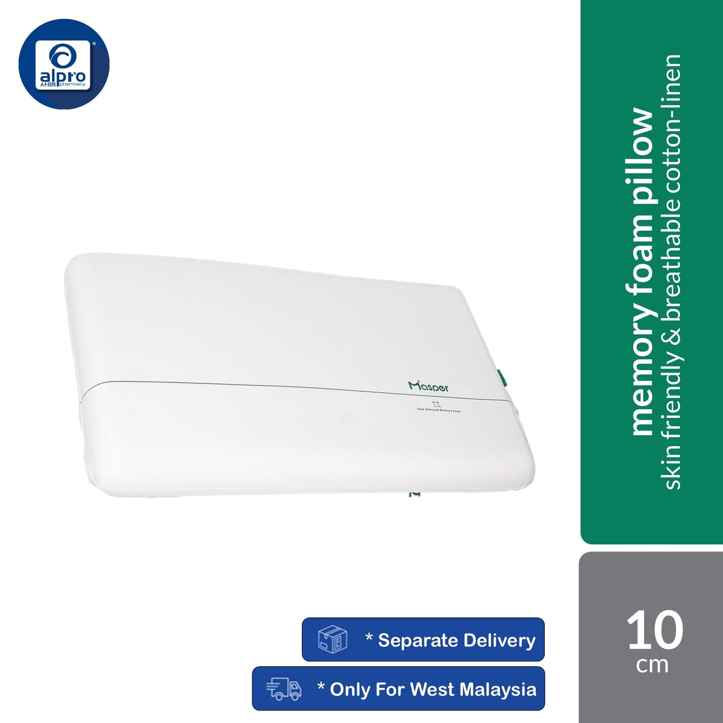 Masper P2 Memory Foam Pillow 10cm | Skin Friendly & Breathable Cotton-Linen Masper