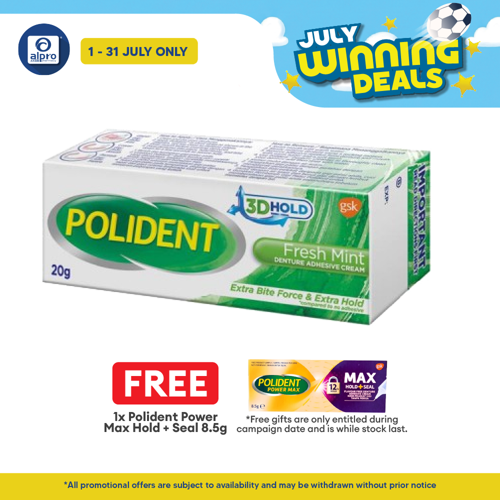 Polident Fresh Mint Denture Adhesive Cream 20g | Improve Denture Fit & Comfort. Polident