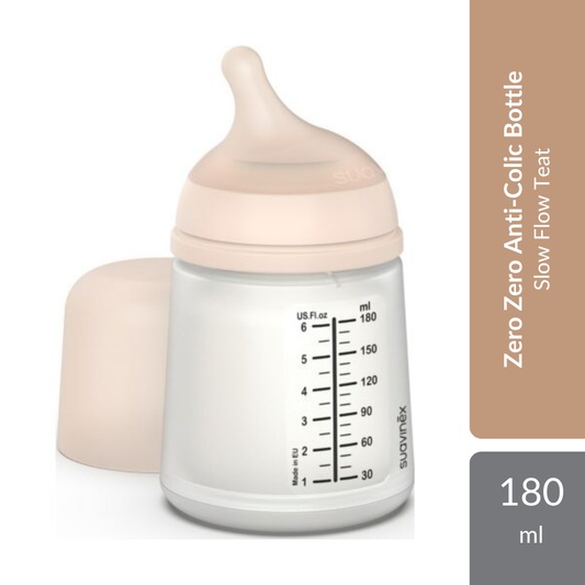 Suavinex Zero Zero Anti-Colic Bottle 180ml | Anti-Colic System With Slow Flow Teat For Newborns 0M+ Suavinex
