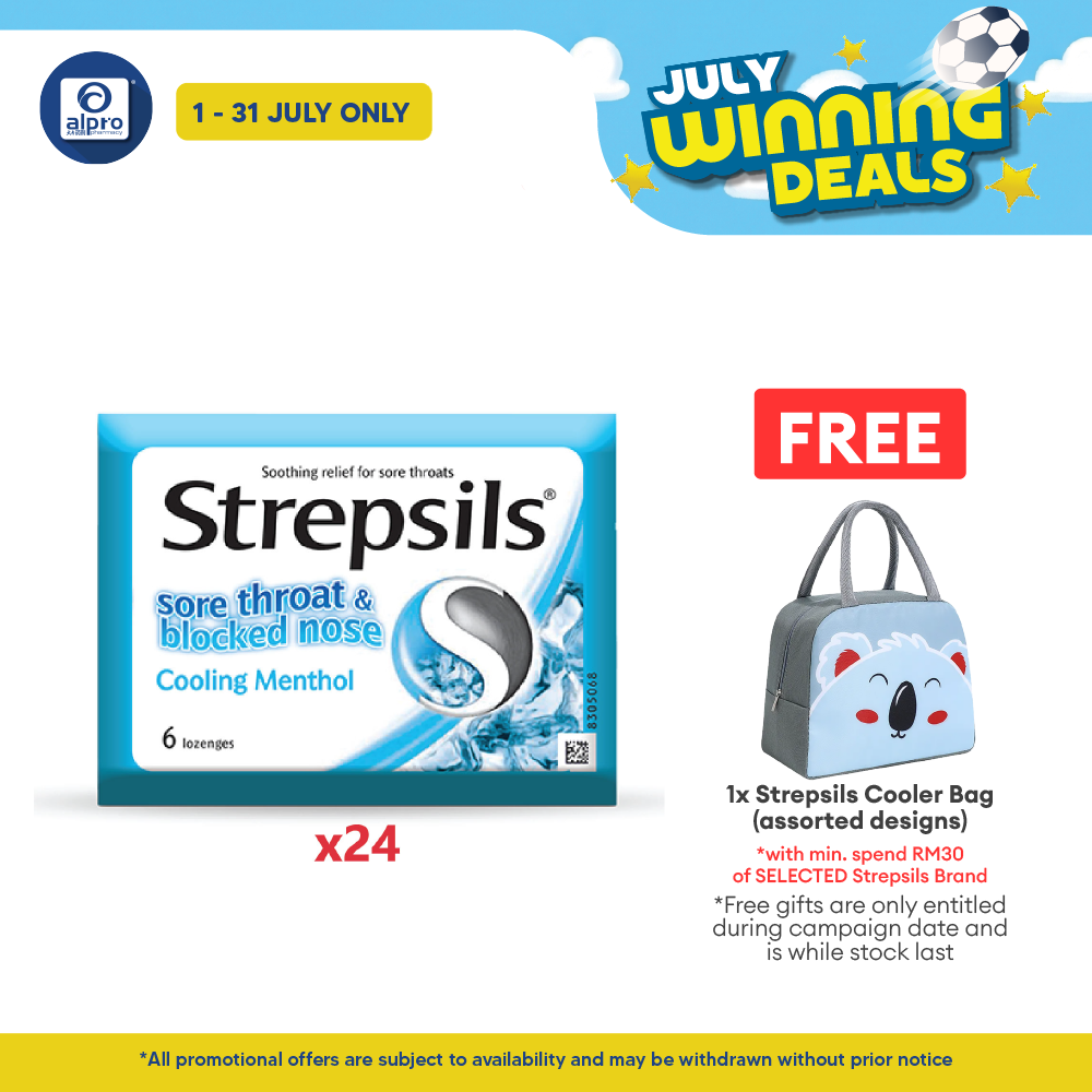 Strepsils Sore Throat &blocked Nose Cooling Menthol 24x6s Strepsils