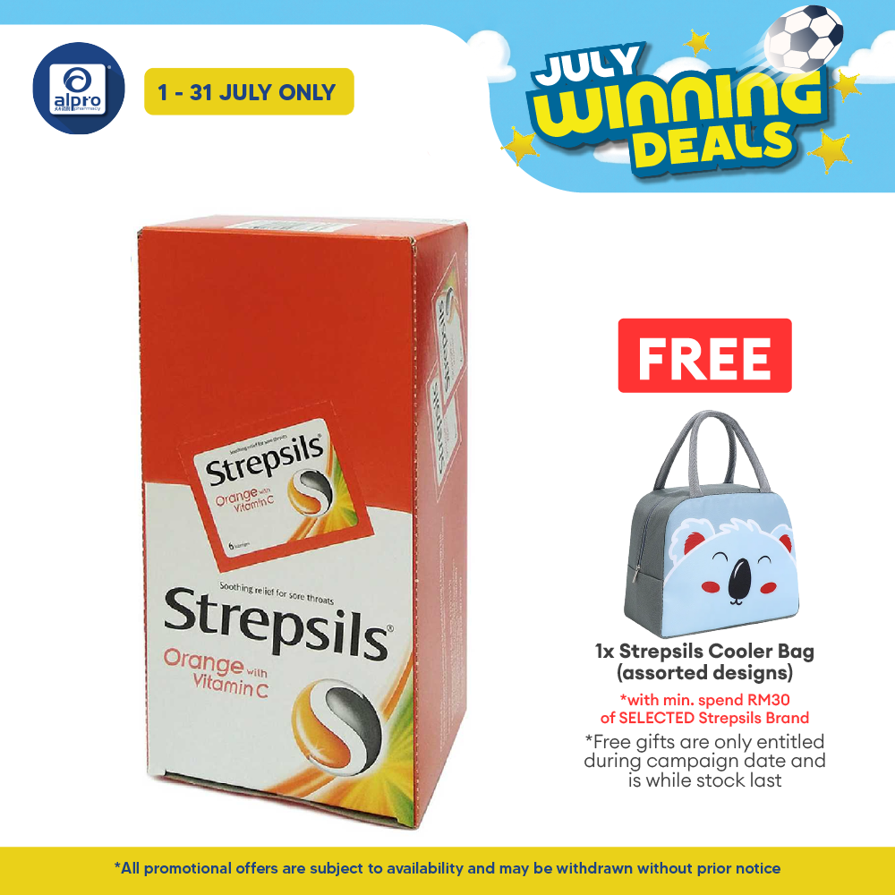 Strepsils Vitamin C-100 (Orange Flavour) 24x6s | Soothing Relief For Sore Throat Strepsils