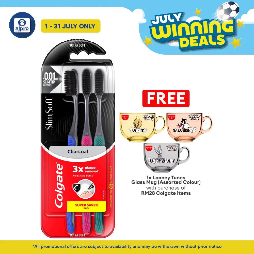 Colgate Toothbrush Slimsoft Charcoal Buy 2 Free 1 3s | Anti Bacterial Bristle Colgate