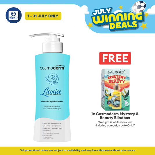Cosmoderm Licorice Feminine Hygiene Wash 375ml | Brighten Skin Around Vaginal Area. Cosmoderm