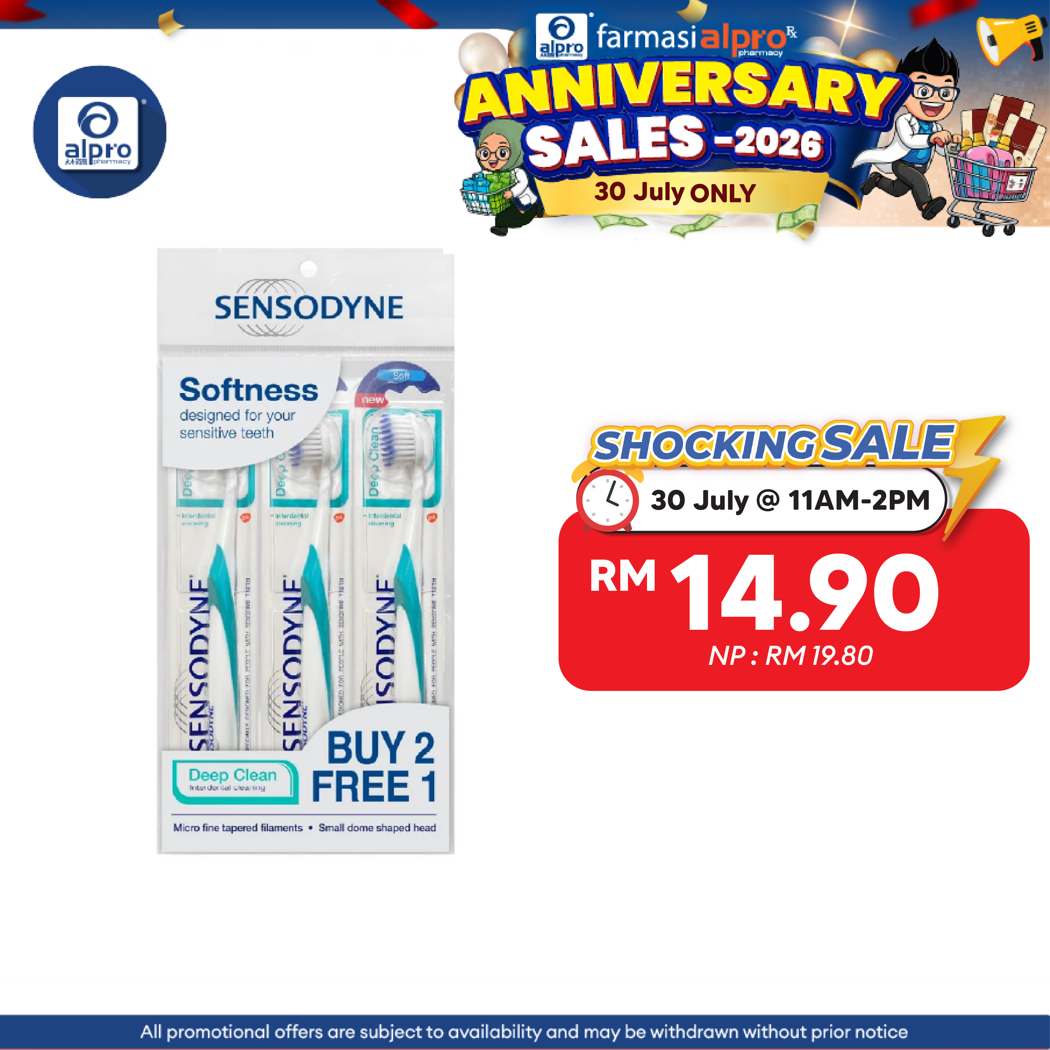 Sensodyne Deep Clean Toothbrush Soft 3s | Helps Prevent Cavities and Bad Breath Sensodyne