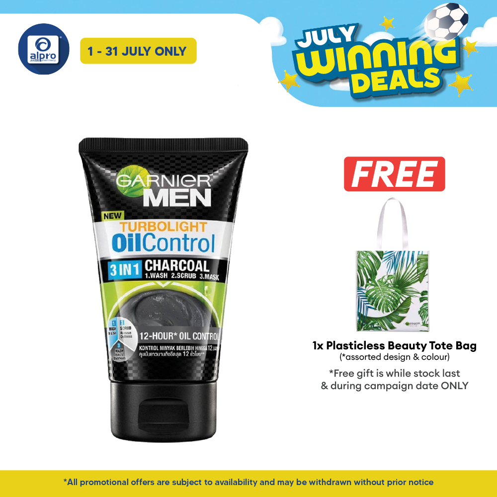 Garnier Men Turbolight Oil Control 3in1 Charcoal Foam 100g Alpro Pharmacy