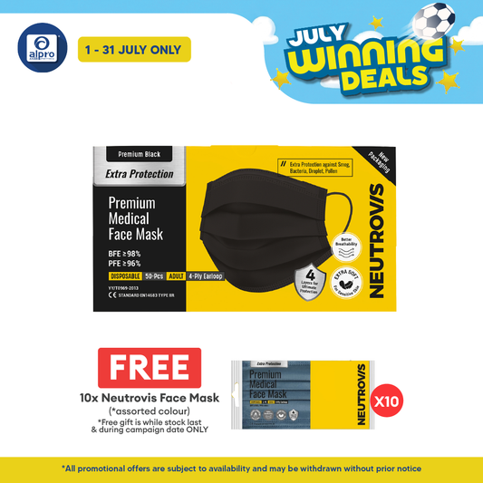 Neutrovis 4ply Premium Medical Face Mask with Extra Protection (Black) 50s | For Adult Neutrovis