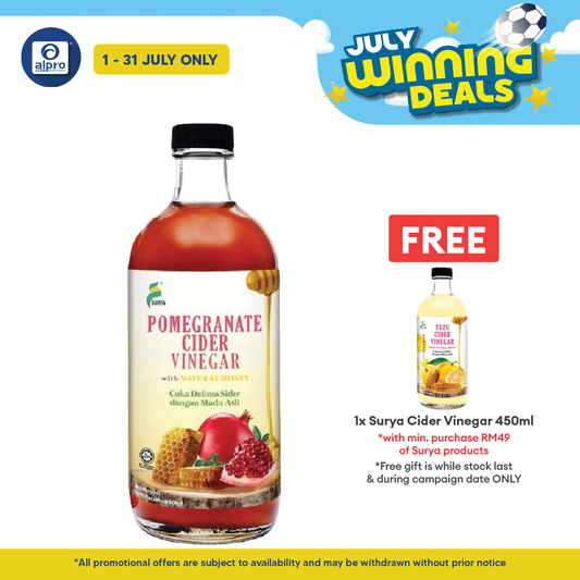 Surya Pomegranate Cider Vinegar With Natural Honey 450ml | Improve Heart Health & Memory Surya