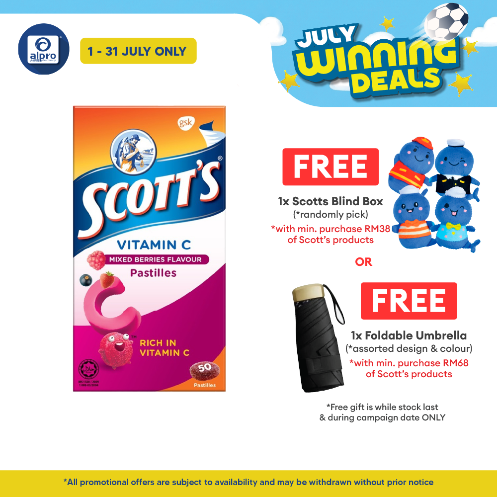 Scotts Vitamin C Pastilles (Mixed Berries) 50s | For Children Above 2 Years Old Scotts