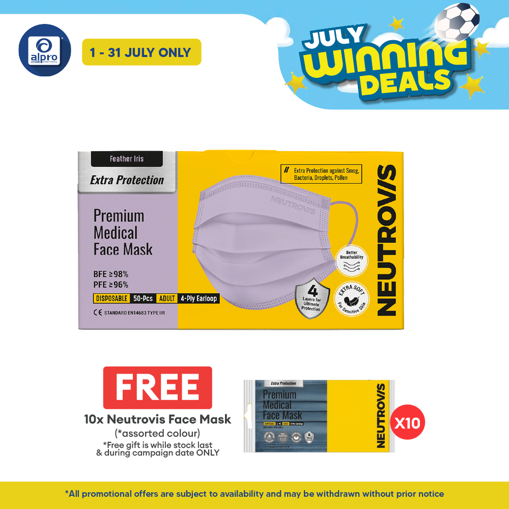 Neutrovis 4ply Premium Medical Face Mask with Extra Protection (Feather Iris) 50s | For Adults Alpro Pharmacy