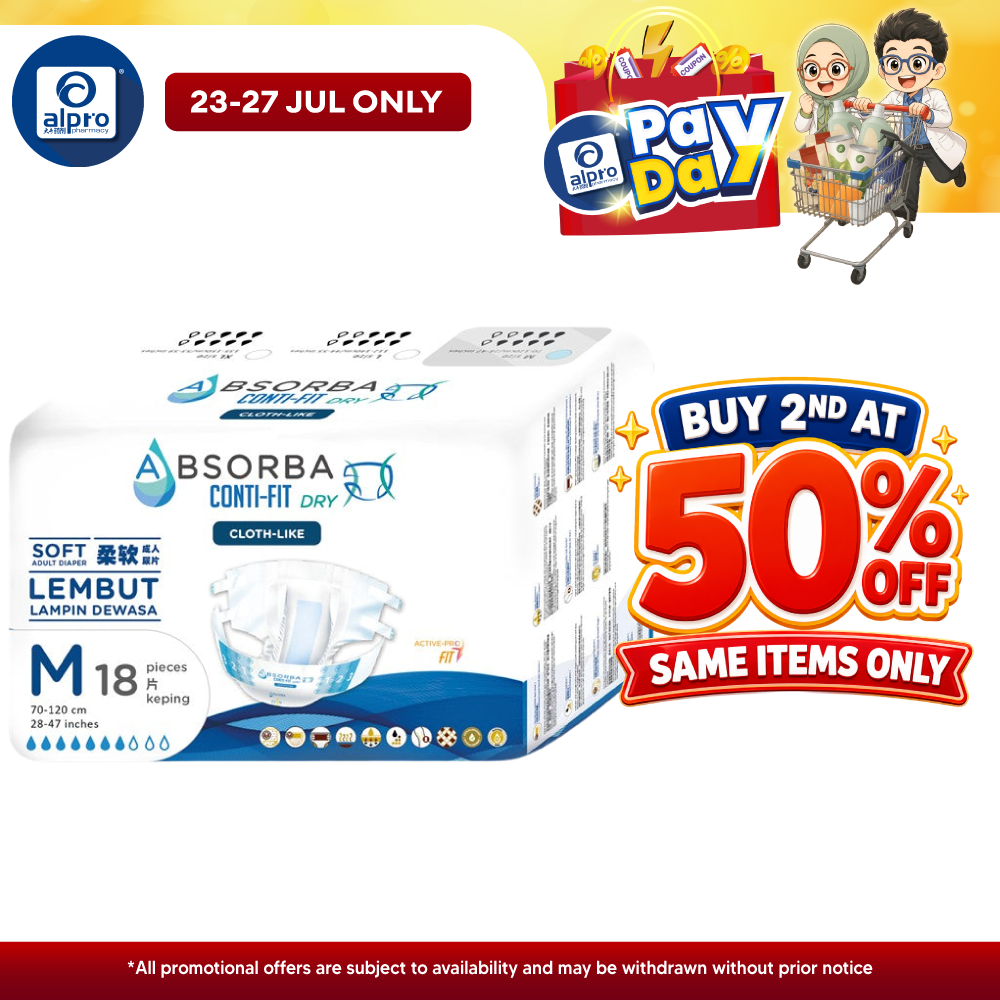 Absorba Conti-Fit Dry Adult Diapers (M) 6x18s | Soft Diaper Absorba
