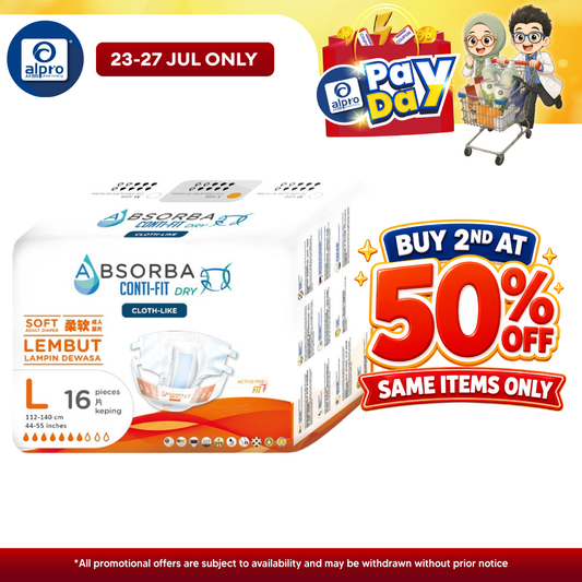 Absorba Conti-Fit Dry Adult Diapers (L) 6x16s | Soft Diaper Absorba