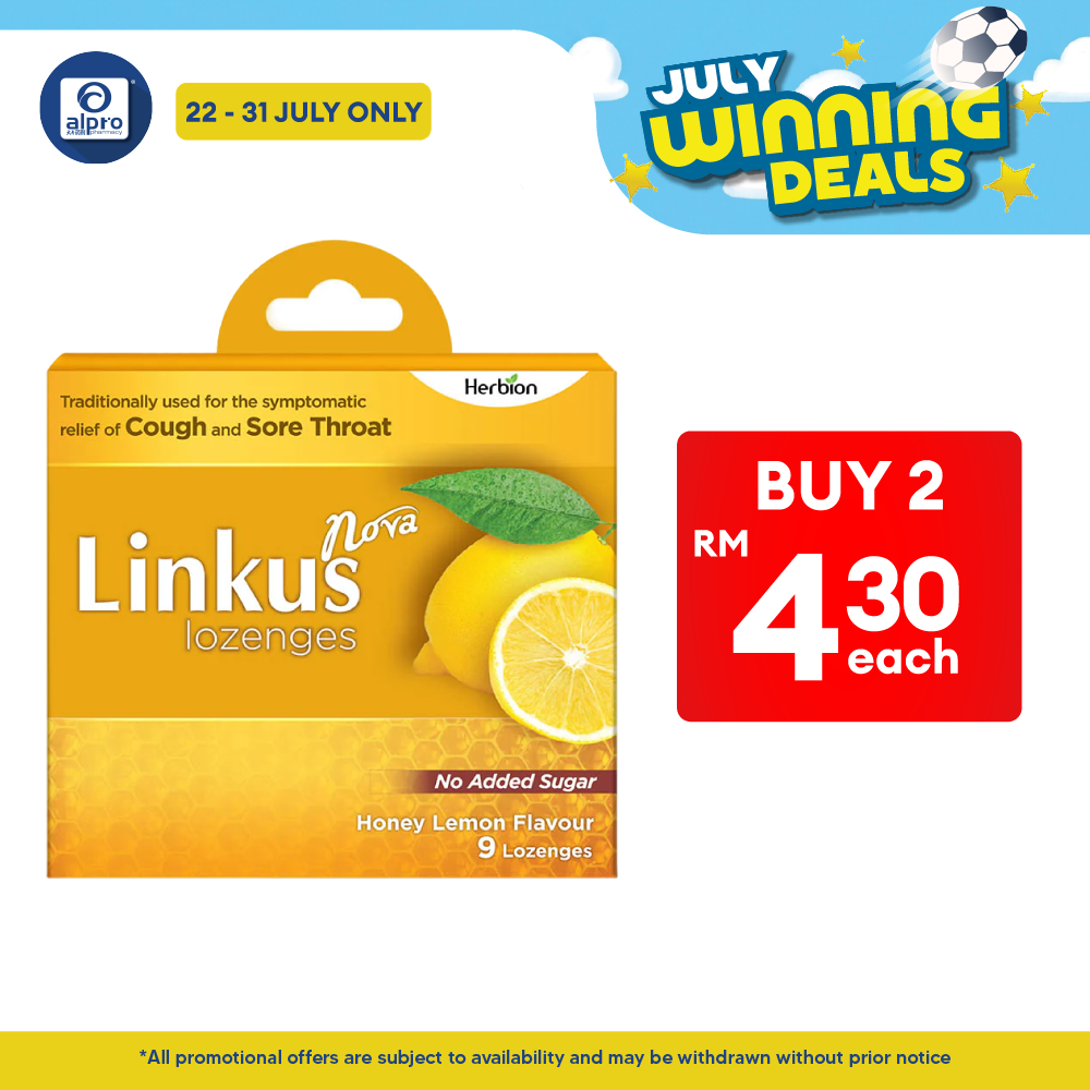 Linkus Nova Honey Lemon Lozenges 9s | Relief Cough & Sora Throats Herbion