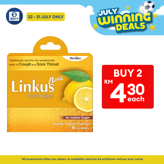 Linkus Nova Honey Lemon Lozenges 9s | Relief Cough & Sora Throats Herbion