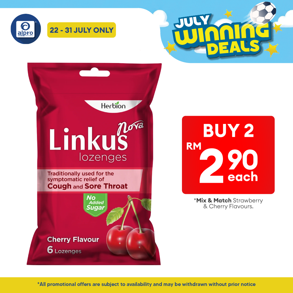 Linkus  Nova Cheery Lozenges 6s | Relief Cough & Throat Herbion
