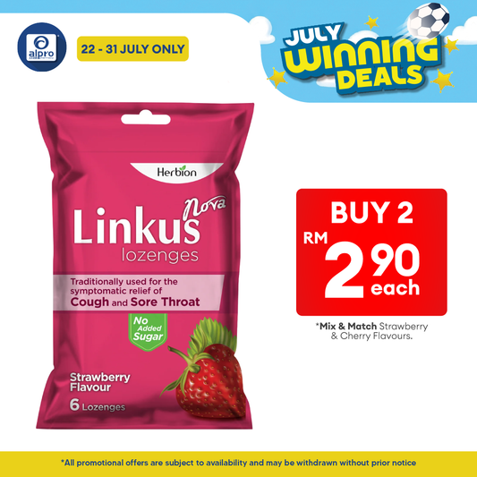 Linkus Nova Strawberry Lozenges 6S | Relief Cough & Sore Throat Herbion
