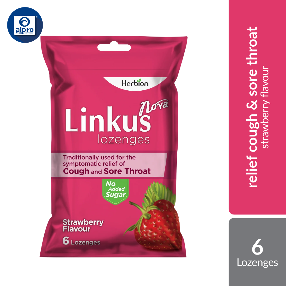Linkus Nova Strawberry Lozenges 6S | Relief Cough & Sore Throat Herbion