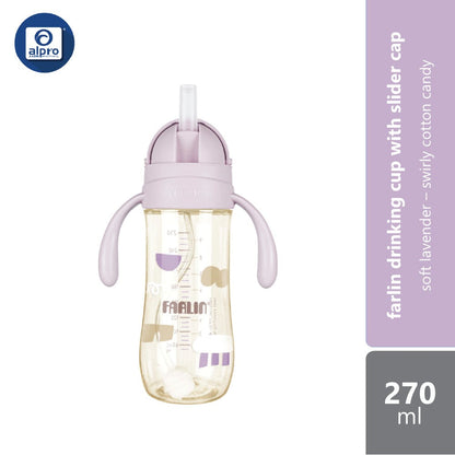 Farlin Drinking Cup With Slider Cap 270ml (Garden Pink, Soft Lavender, Coral Cream & Dawn Blue) Farlin
