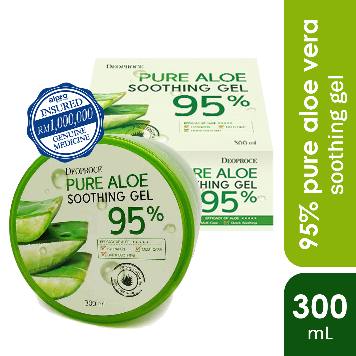 Deoproce Pure Aloe Soothing Gel 95% 300ml - Alpro Pharmacy