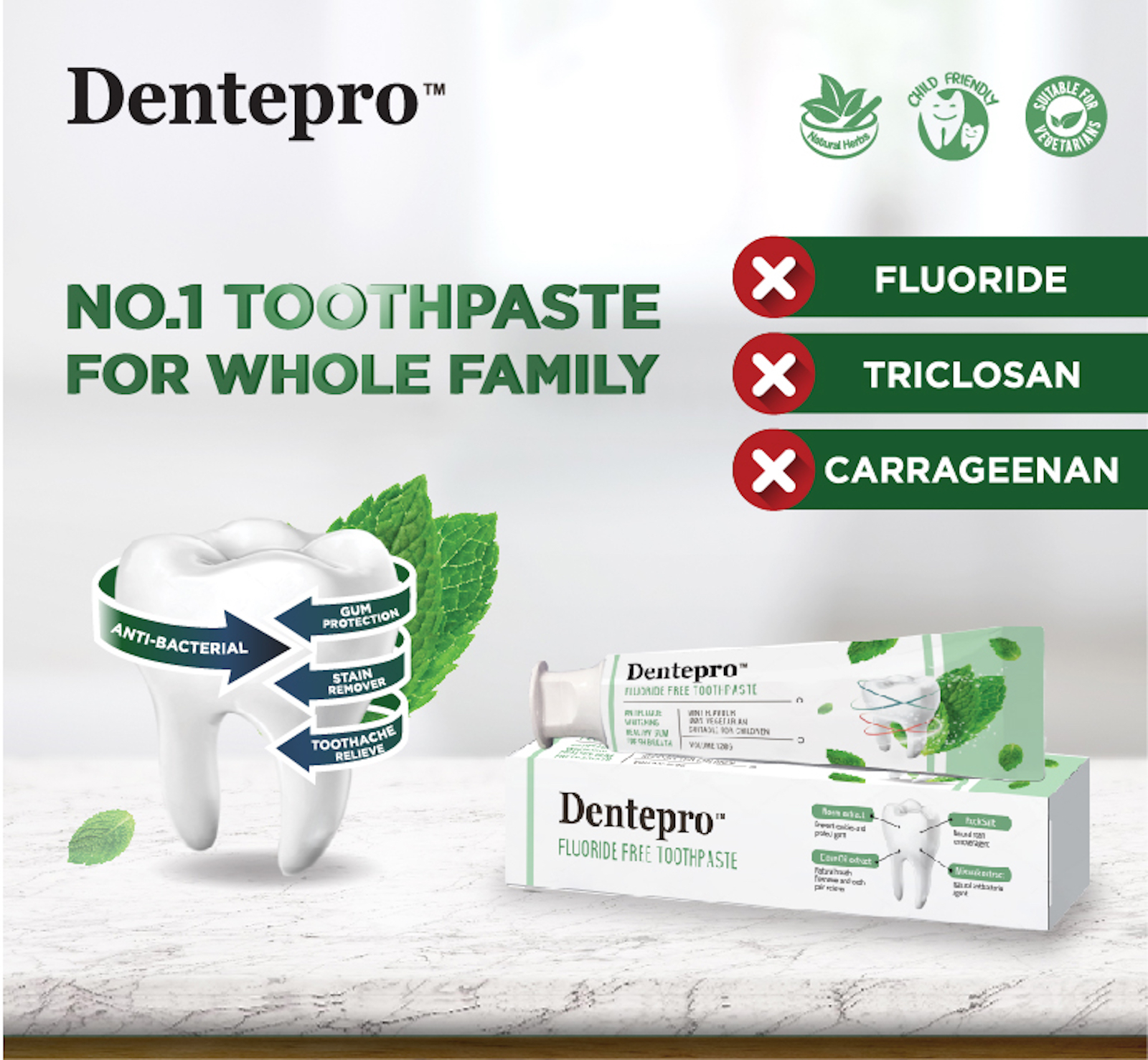 Dentepro Fluoride Free Toothpaste 120g - Alpro Pharmacy